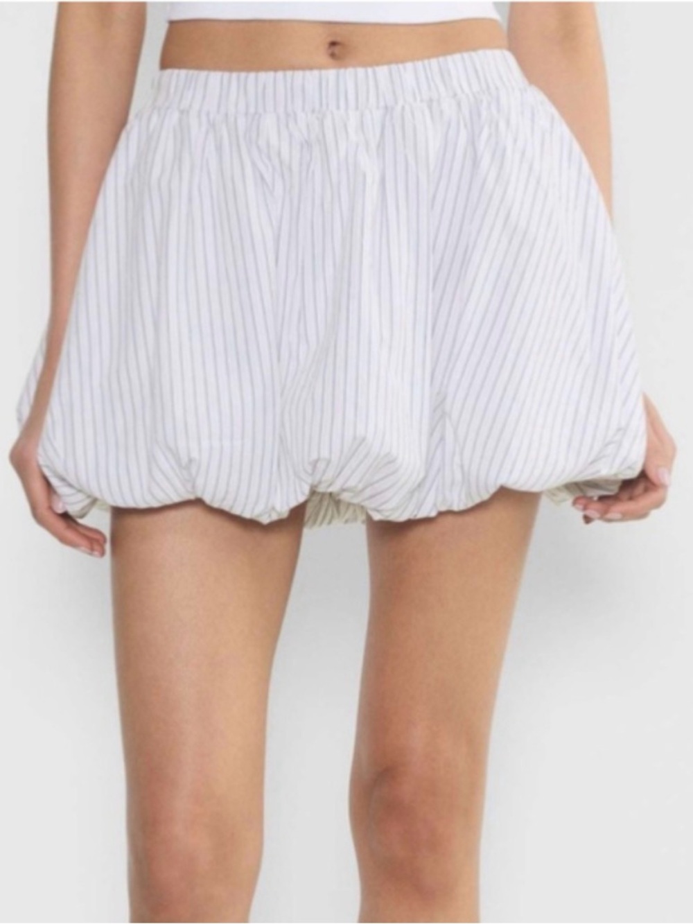 Aritzia White Pinstripe Bubble Mini Skirt